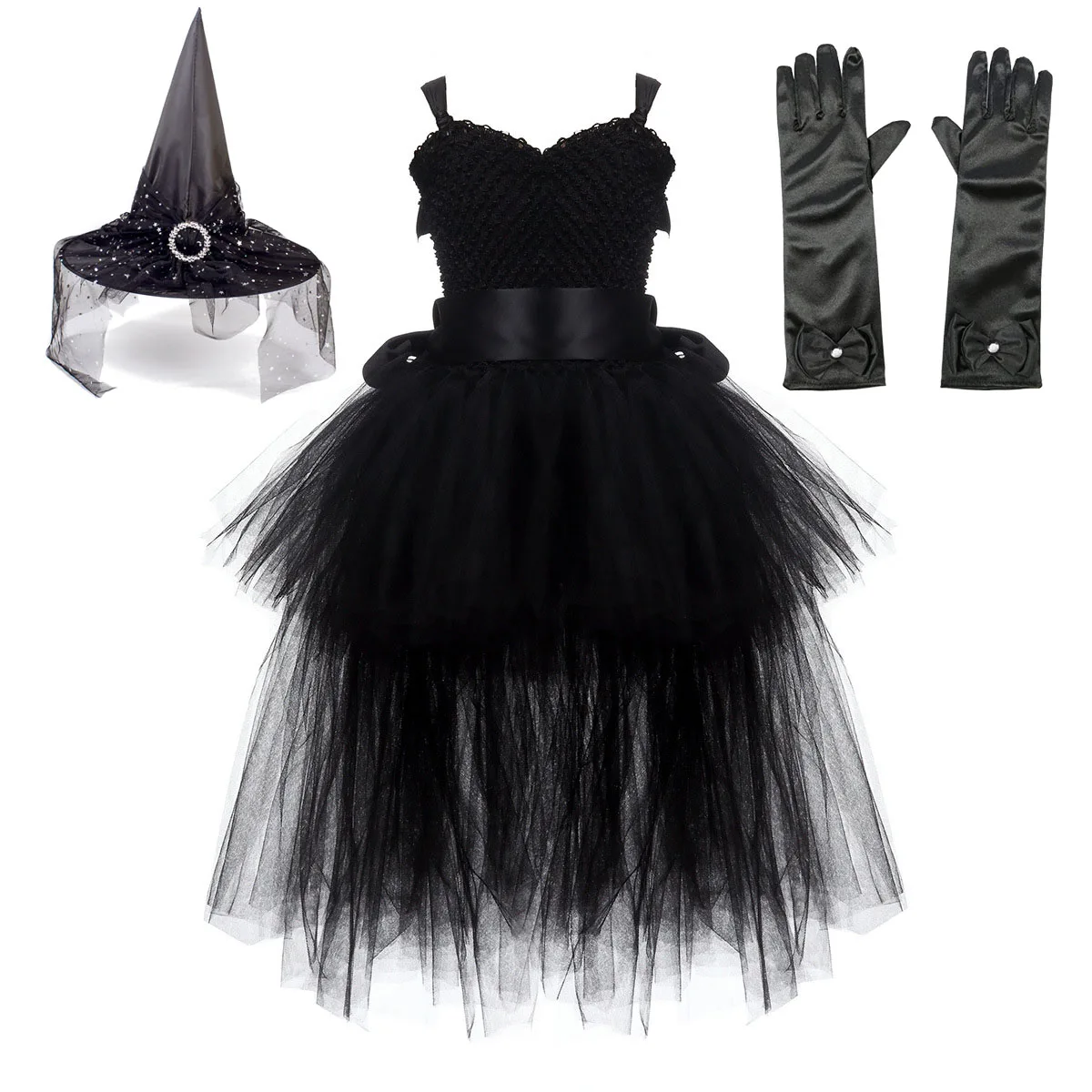 

Kids Girls Black Devil Unicorn Tutu Dress V-Neck Train Fallen Dark White Angel Fancy Party Dress Carnival Halloween Costume