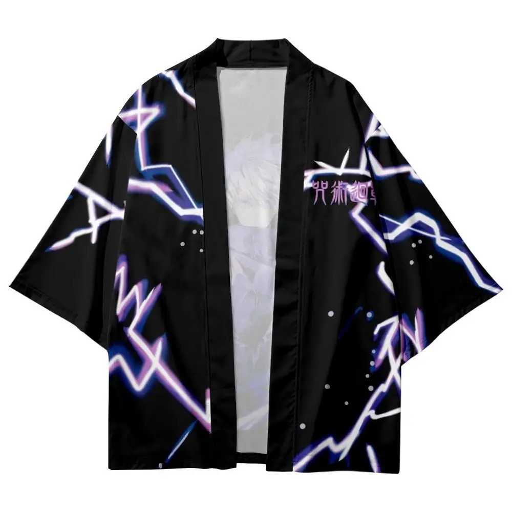 

Japanese Clothes Cardigan Cosplay Mens Yukata Fashion Men Women Anime Lightning Print Kimonos Female Summer Casual Beach Shirts