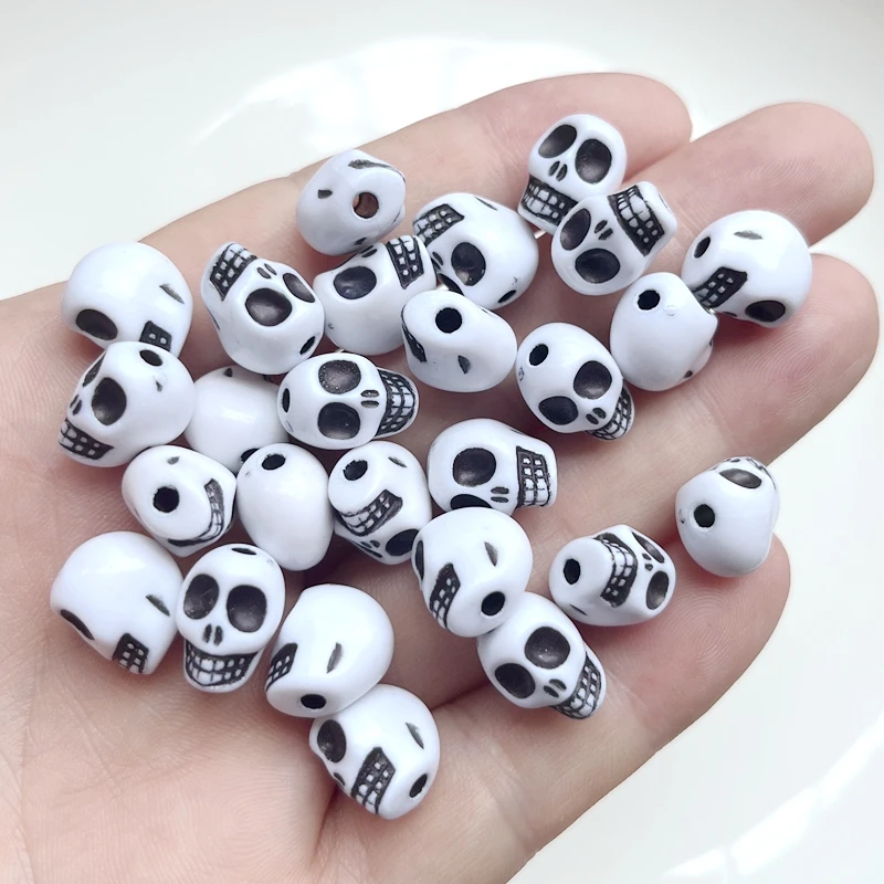30 pieces/batch 9mm * 12mm skull shaped Baeds acrylic loose spacing beads for jewelry making DIY bracelet accessories