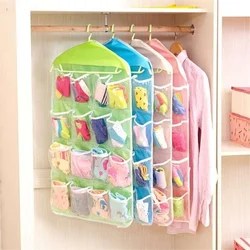 16 Grid Hanging Clothing Storage Organizer Rack Socks Underwear Clothing Storage Bag Hanger Saving Space Tidy Organizer