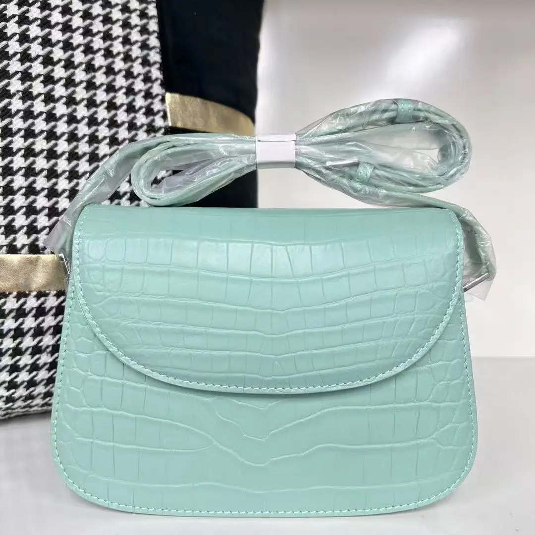 2026 New 100% genuine crocodile leather women cross body bag alligator skin lady shoulder bag medium Pink Green Blue Grey