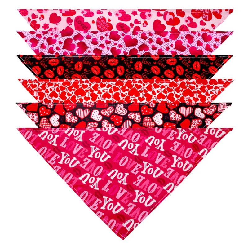 Dog Bandanas Valentines Day Pet Scarf Triangular Scarf Letter Printing Polyester Plaid Saliva Towel Pet Neckerchief