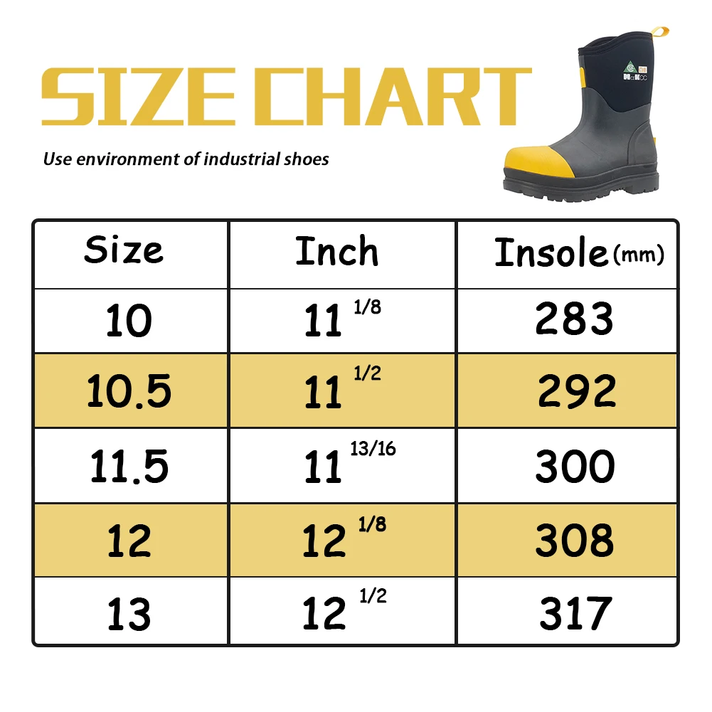 MCIKCC Men\'s Mid-Calf Protective Rubber Work Boots With Steel Shank Toe Cap Waterproof Safety Shoes For Industrial Constructions