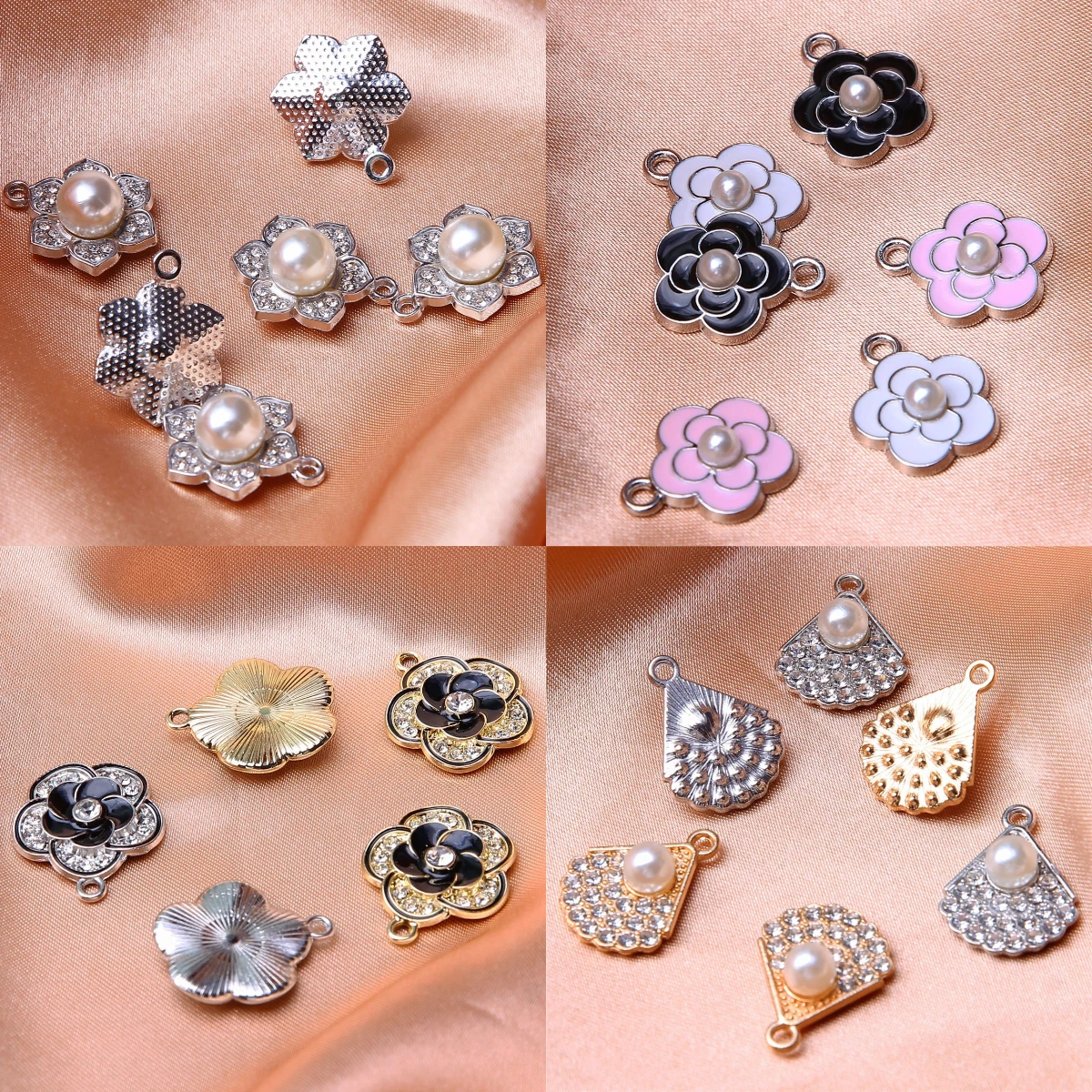10pcs small fragrant style plant flowers five-leaf inlaid pearl drip oil DIY earrings necklace pendant accessories
