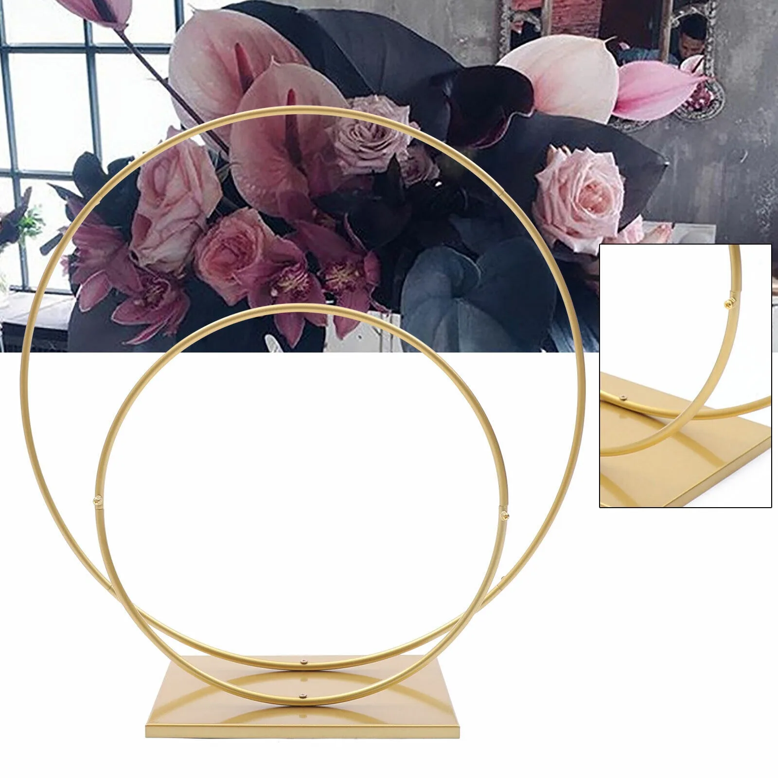 

US Romantic Wedding Backdrop Stand Round Metal Arch Frame Flower Balloon Decor Gold greatcda (2936)