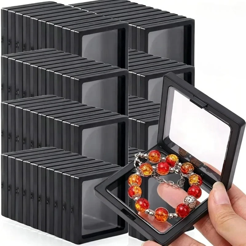 5-30pcs Black PE Film Jewelry Storage Box 3D Packaging Case Free Stand Floating Frame Membrane Earrings Necklace Display Holder