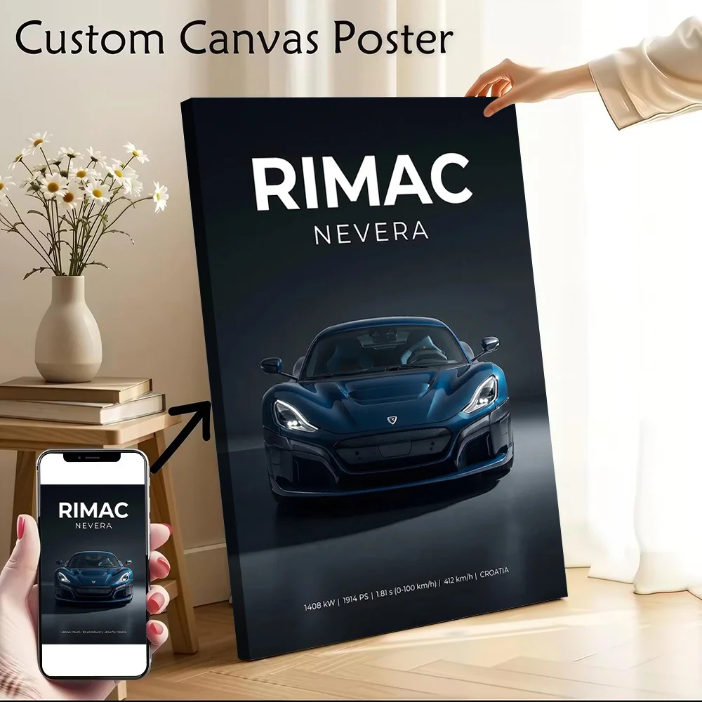 Rimac Nevera Electric Hypercar Printed Canvas Wall Art Customizable Paintings Poster Perfect Gift for Bathroom Decor Living Room