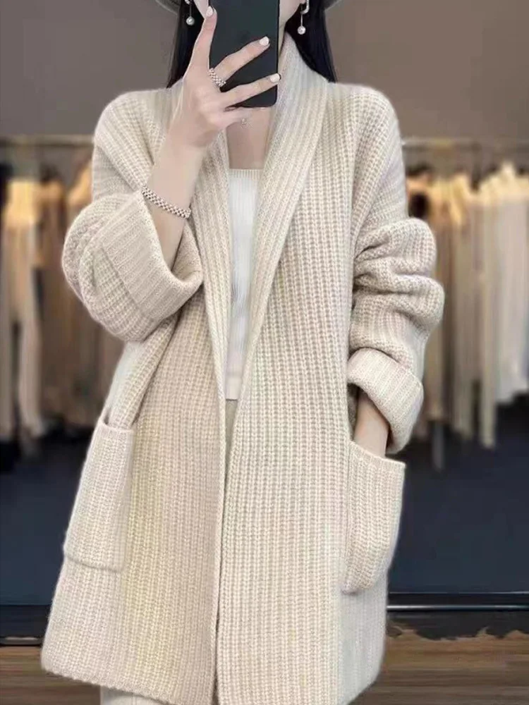 New Fashion Knitted Long Sweater Coat Autumn Winter Long Sleeve Knitted Cardigan Sweater Women Casual Loose Warm Clothes