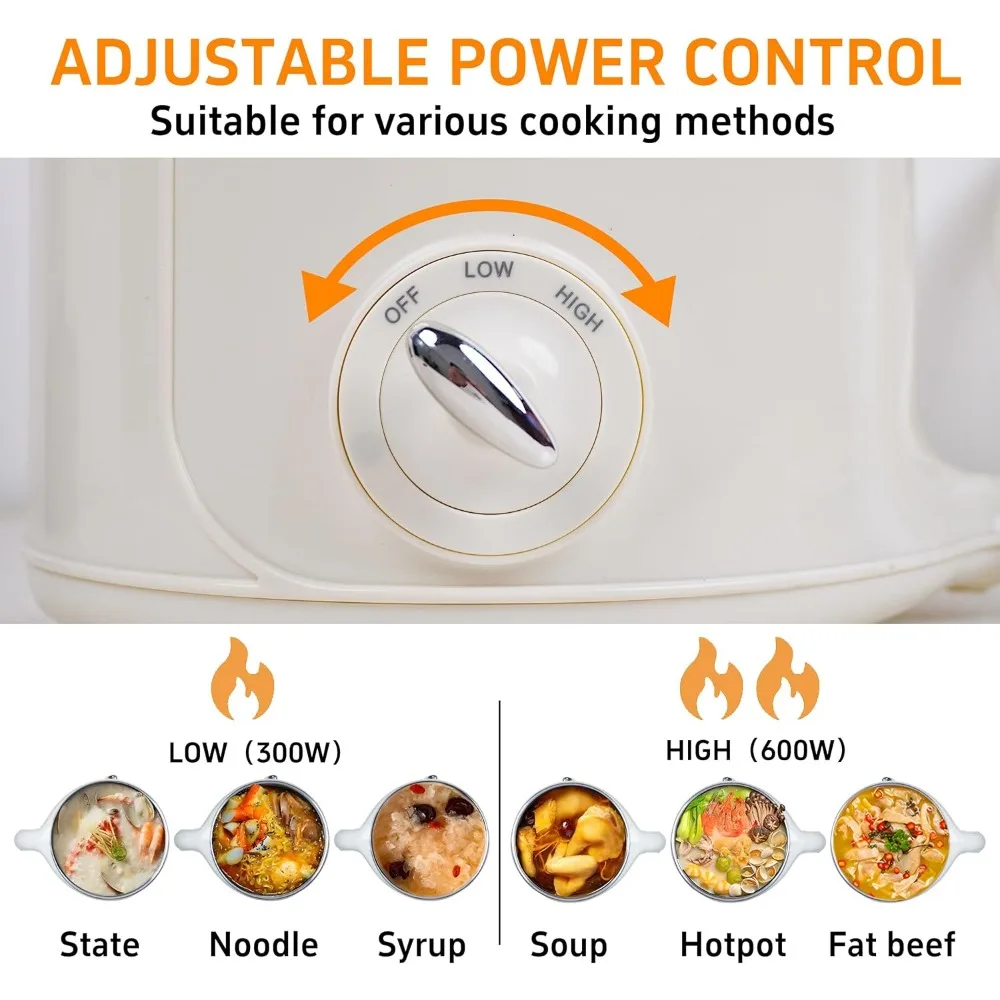 Hot Pot Electric with Steamer：2.0 L Ramen Cooker, Multifunctional Stainless Steel Electric Pot for Cooking, Portable ElectricPot