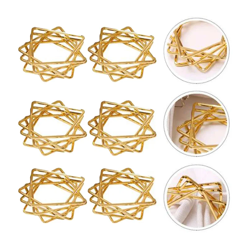 結婚式や誕生日パーティーの装飾のための金属製ナプキンホルダー、ポリゴンスターのデザイン、ゴールドリング、10個