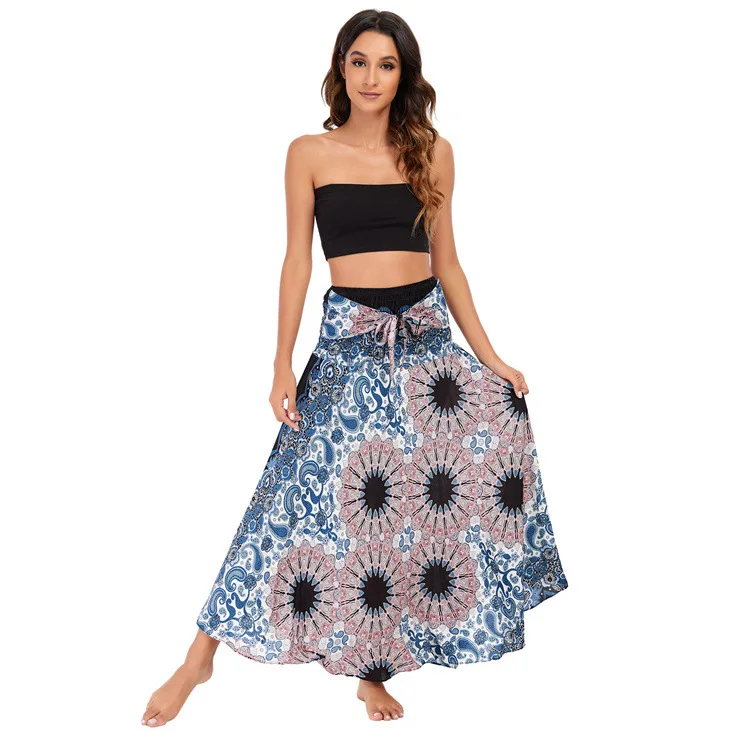 Maxi Boho Lange Röcke für Damen Bohemian Rock mit Blumenmuster Gypsy Boho Hippie Yoga Urlaub Strand – Detail 2