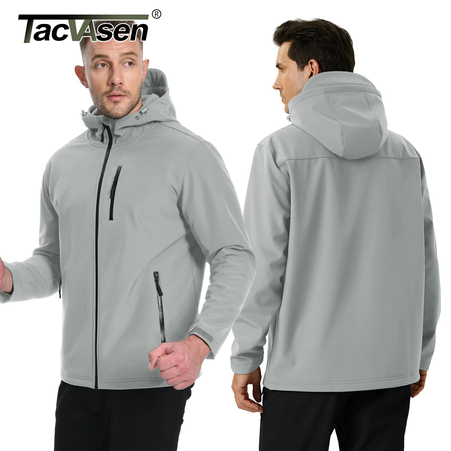 TACVASEN Hooded Softshell Jacket Mens Waterproof Rain Jacket Fleece Lined Work Jacket Outdoor Trekking Hiking Windbreaker Male