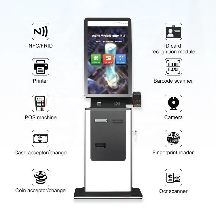Crtly 27 Inch Touch Screen Ticket Self Checkout Machine Burger king  Ordering Smart Restaurants Bill Cash Payment Kiosk