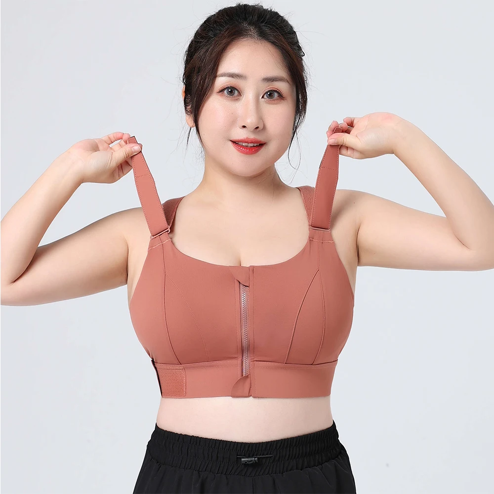 

Women Sports Bras Tights Crop Top Yoga Vest Front Zipper Plus Size Adjustable Strap Shockproof Gym Fitness Athletic Brassiere