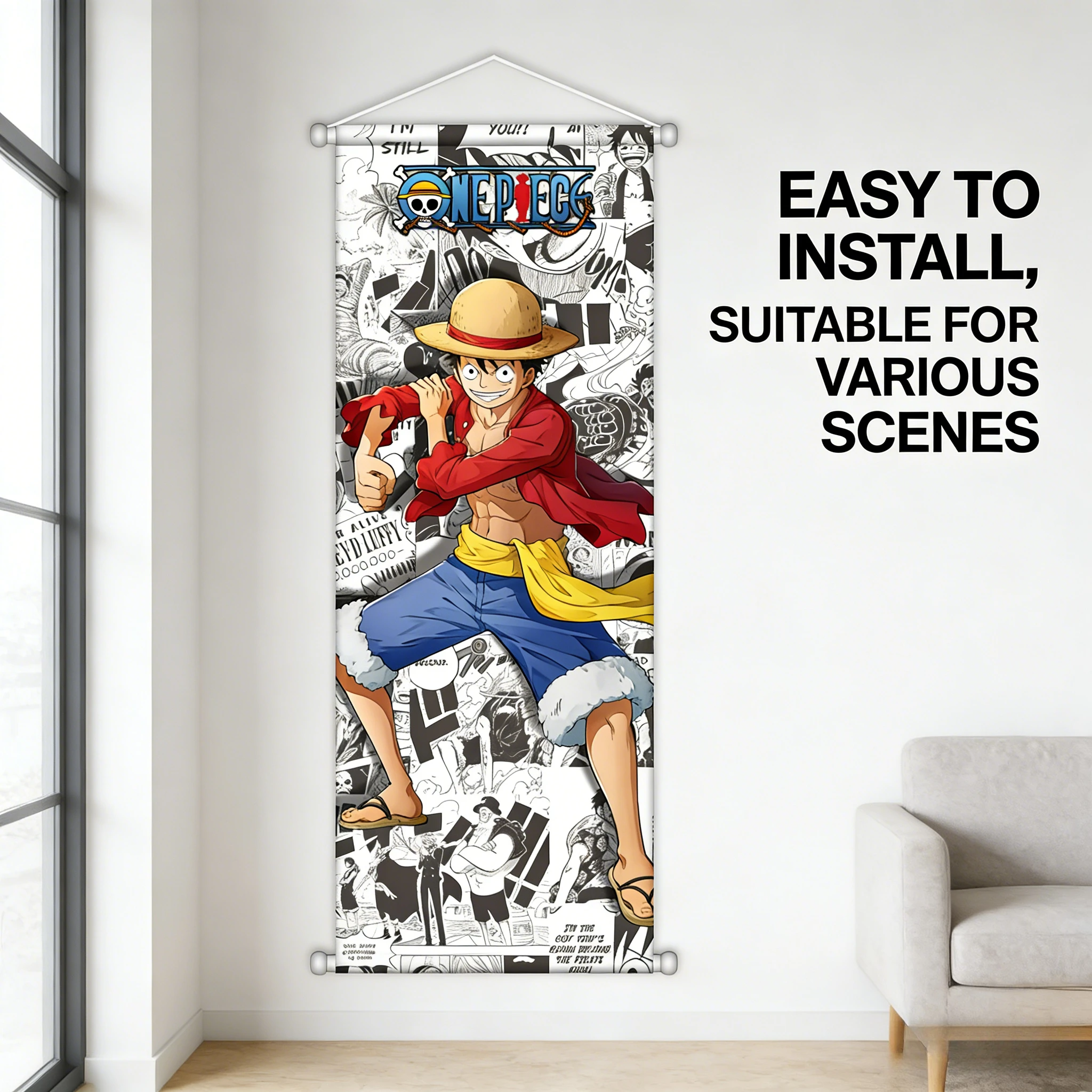 Póster de Pared Enrollable de One Piece, Decoración de Fondo para Sala de Estar y Dormitorio, Regalo de Cumpleaños Limitado, Póster Personalizado