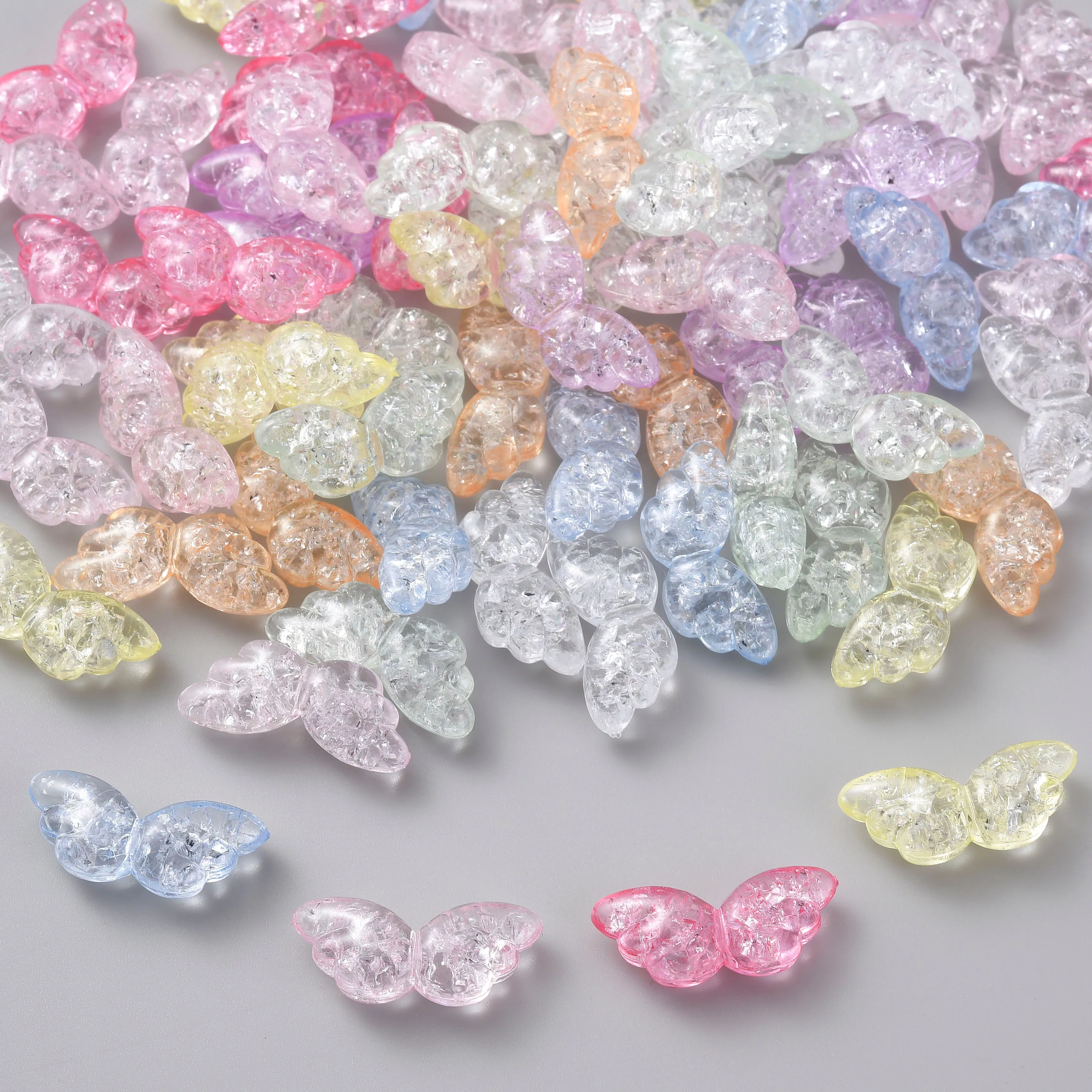 30Pcs Wing Acrylic Crackle Beads 9x22mm Transparent Multicolor Loose Spacer for DIY Bracelet Earring Jewelry Making Accessories