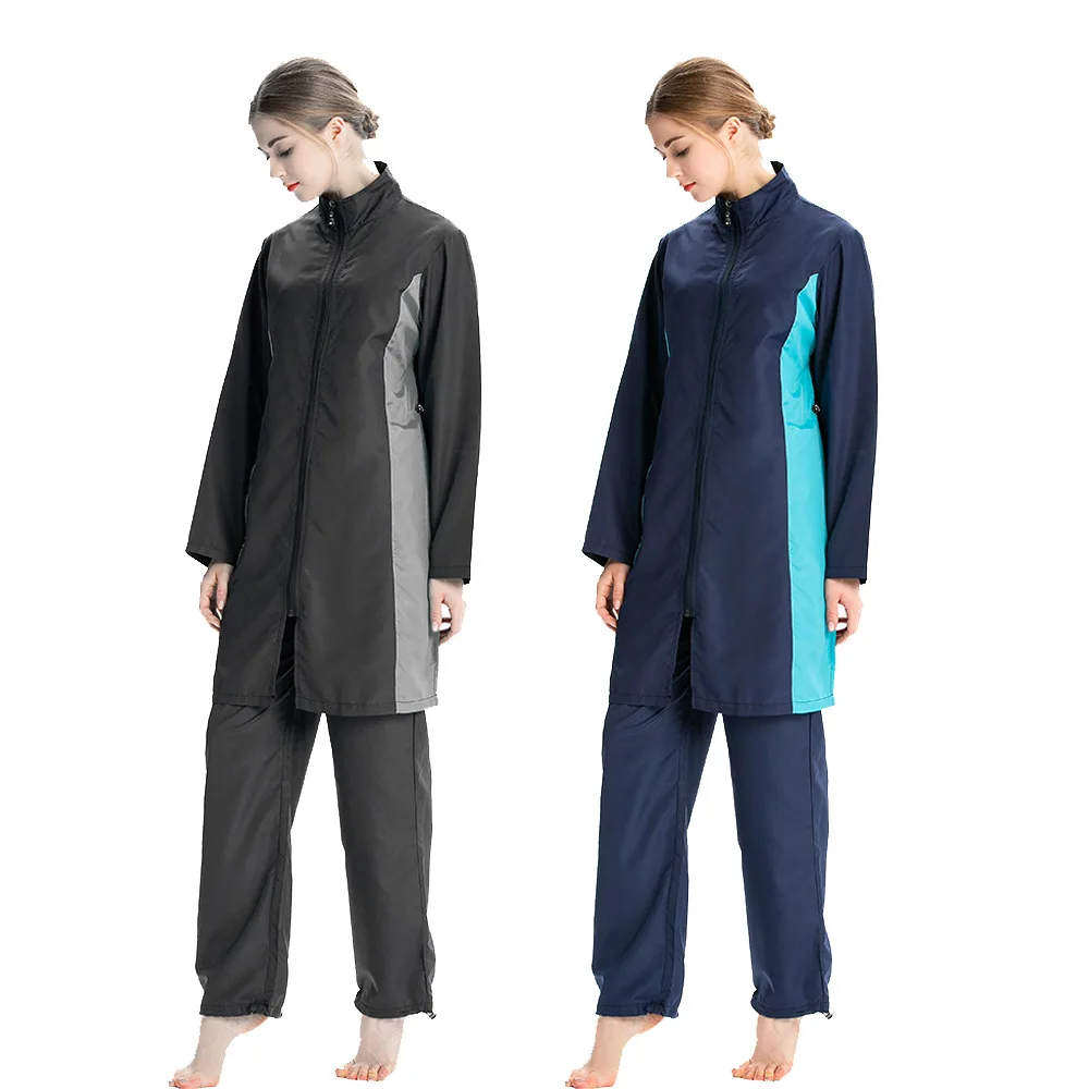 Hot-selling Amazon Swimsuit Three-piece Loose Large Size Zippered Hooded Thin Beach Suit  Burkini Muslim Swimwear 2022