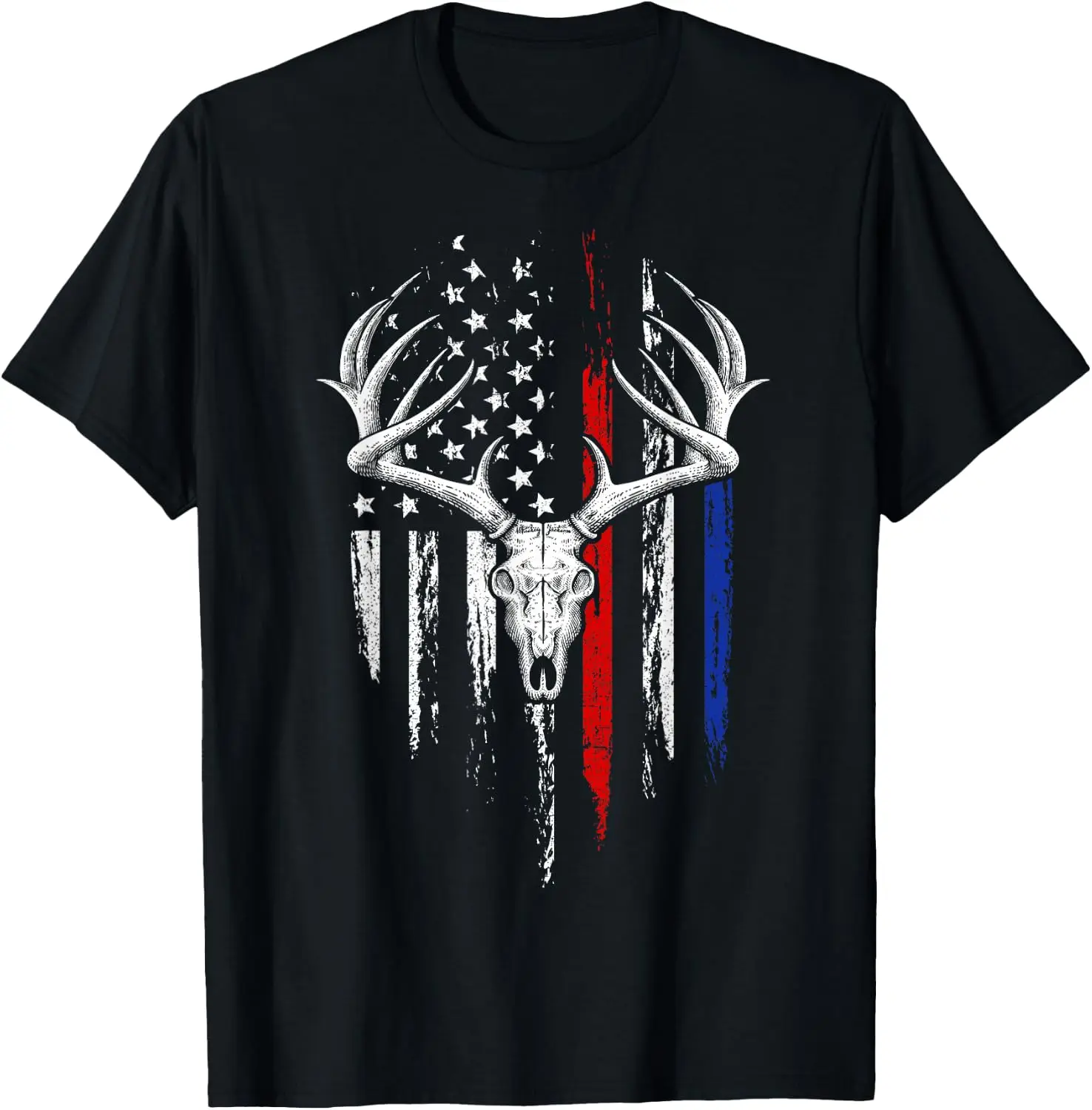 Bowhunting American Flag USA Bow Whitetail Deer Hunter T-Shirt 100% Cotton Trendy Y2K Short-Sleeve Tee-Soft, Quick-Drying,