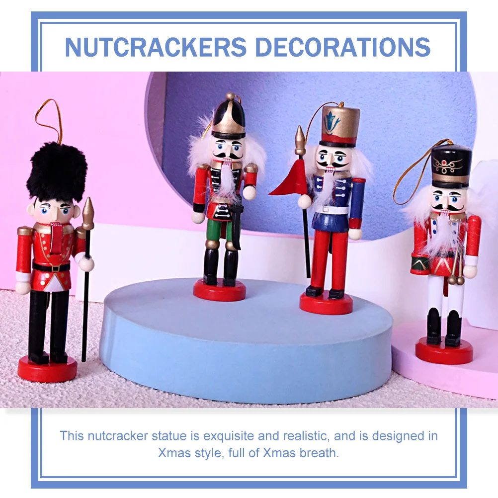 

4Pcs Xmas Wood Nutcrackers Hanging Ornament Set for Christmas Decorations Tabletop Shelf Desktop Holiday Gifts