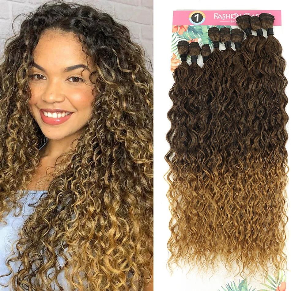 BOL Synthetic Curly Hair Bundles 20 24 28inch 9Pcs Long Water Wave Hair Exetensions Fake Hair for Women Heat Resistant Fiber