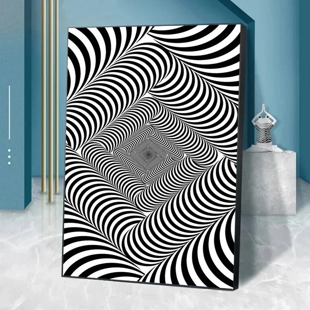 Canvas Painting Abstract Optical Illusion For Living Room Home Decor Black And White Trippy Psychedelic Wall Art Wall Decor