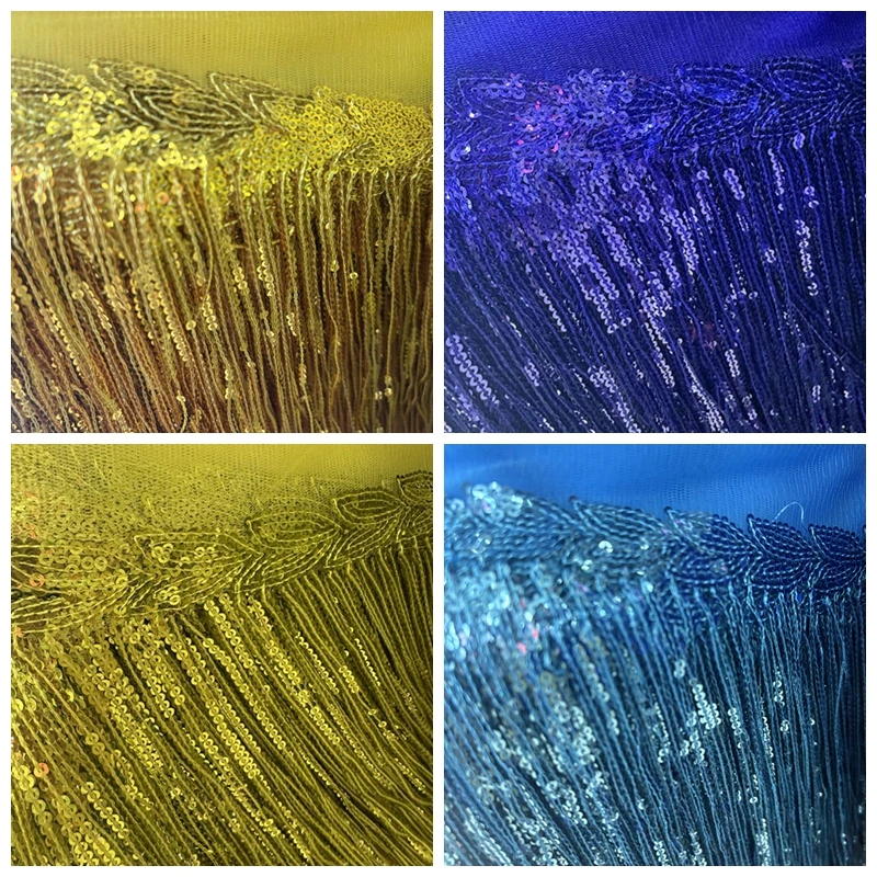 Pailletten-Fransenbesatz für Kleider, 1–10 Yard, goldener Glitzer, Quaste, Nähen, dekorative Hochzeitsaccessoires, Spitzenvorhänge, Tanzkleidung – Detail 5