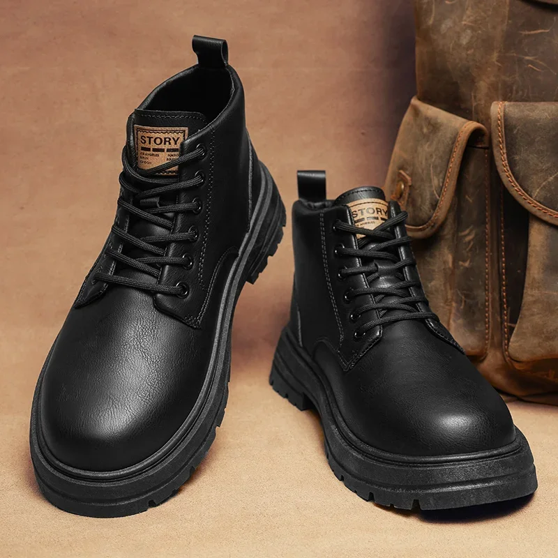 

Ботинки мужские из натуральной кожи, классические Полусапоги, коричневые, ковбойские