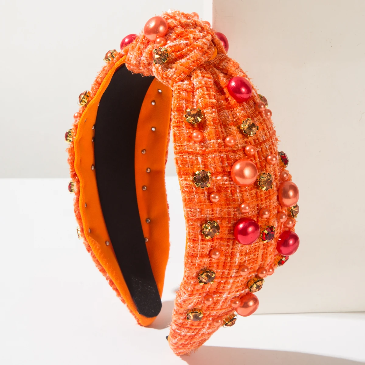 European and American Classic Small Fragrance Style Mesh Fabric Headband Fashionable Nail Bead Inlaid Diamond Versatile Headband