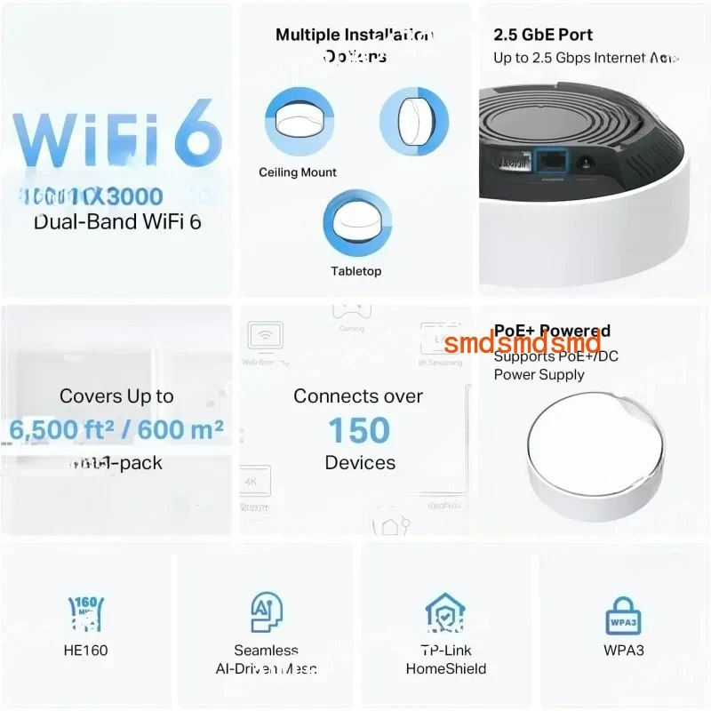 Ceiling/wall Mounted 6, Replace Router, Access Point, and Ran (one) AX3000 PoE Mesh WiFi (X50-)