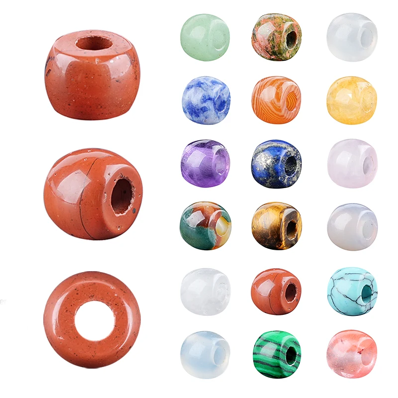 1pc Natrual Stone Beads 3mm Big Hole Crafts 8x6mm Drum Shape Beads Red Jasper Lapis Lazuli Amethyst Gems Bead For Jewelry Making