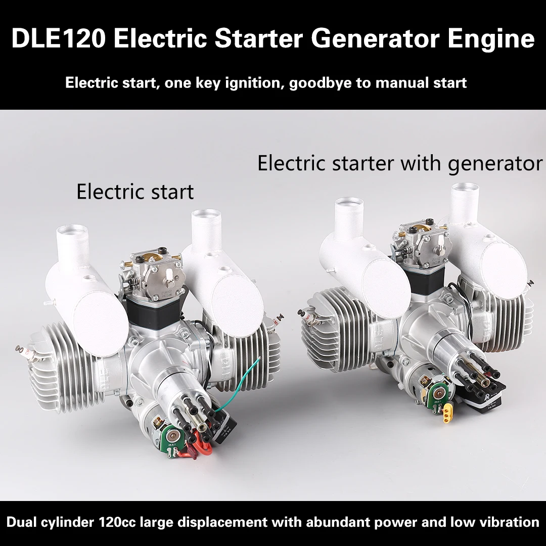 Original DLE120 Twin Cylinder 120cc Gas Engine with Integrated Generator & Electric Starter, UAV Power System for RC Model Aircr