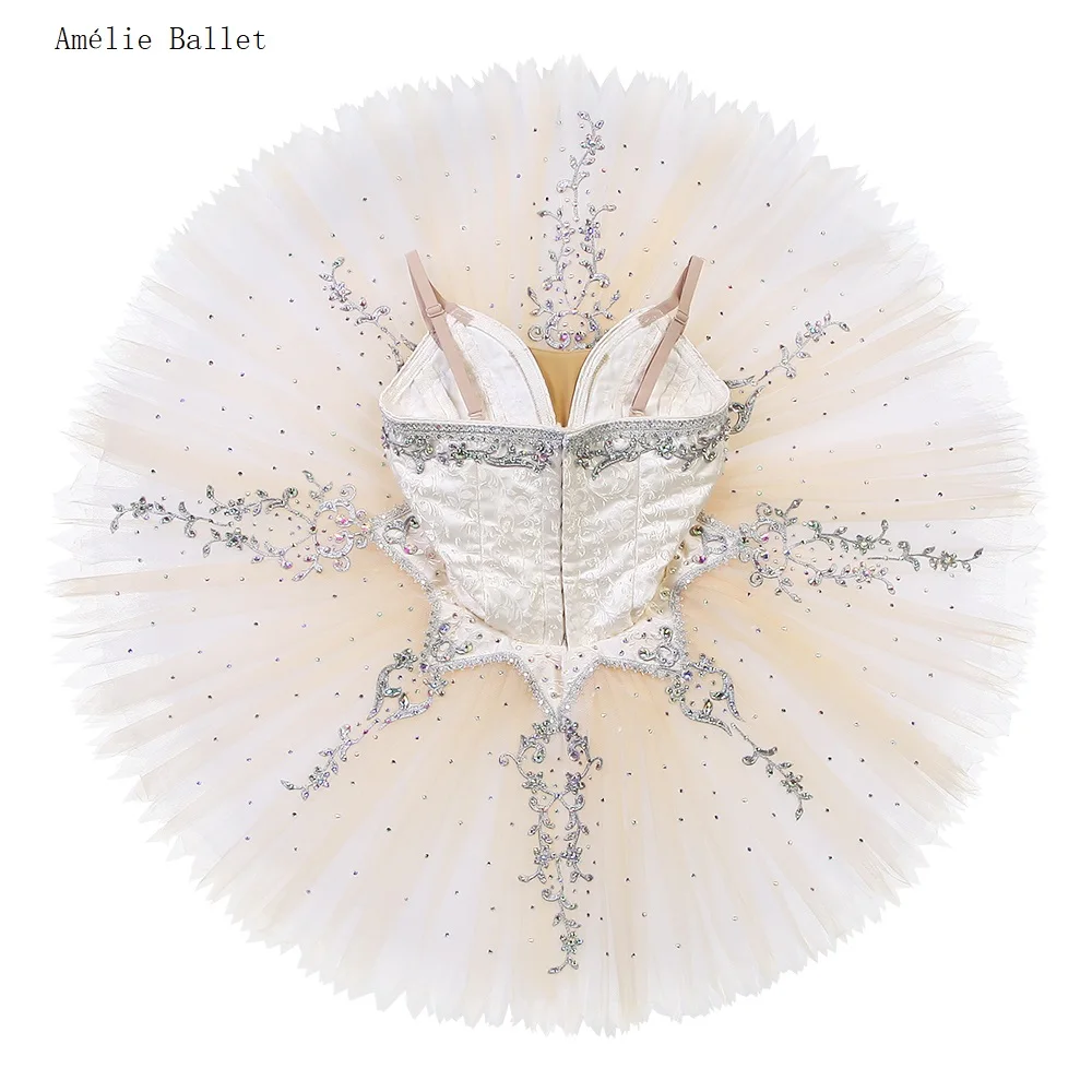 B25019 Ivory Professional Ballet Tutu with Silver Trim Made-to-order Ballet Tutus for YAGP or Stage Performance