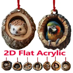 2024 Animal Christmas Ornaments 2D Cute Acrylic Raccoon Cat Owl Squirrel Animal Pendant for Christmas Tree Decoration