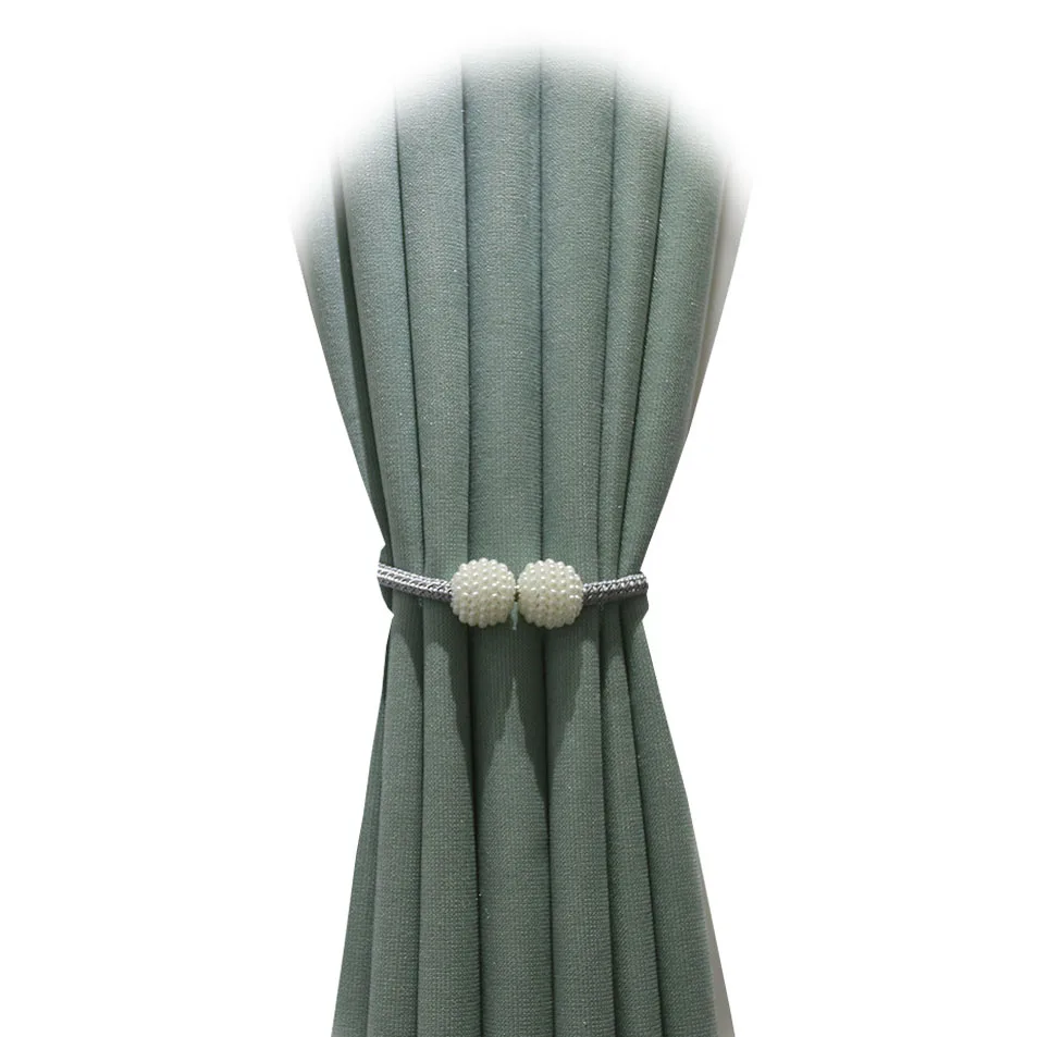 5 Pairs White Large  Pearl Magnetic Curtain Tiebacks No Drill Drape Holder