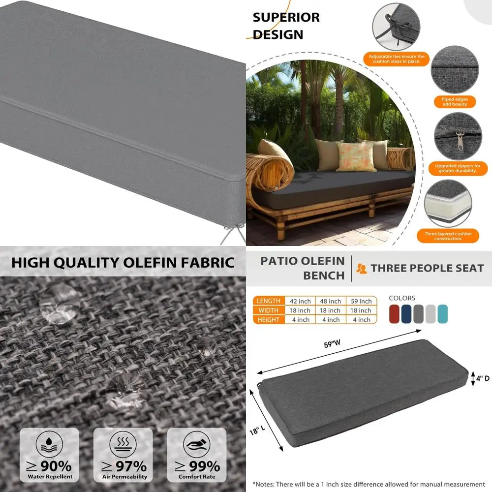 

Gray Water-Resistant Outdoor Loveseat Cushion, 59 x 18 x 4 with Straps