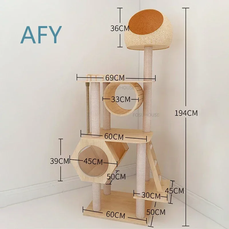 European Solid Wood Sisal Cat Climbing Frame for Pet Furniture for Cats for Cat Nest Tree for Space Capsule for Household Pet