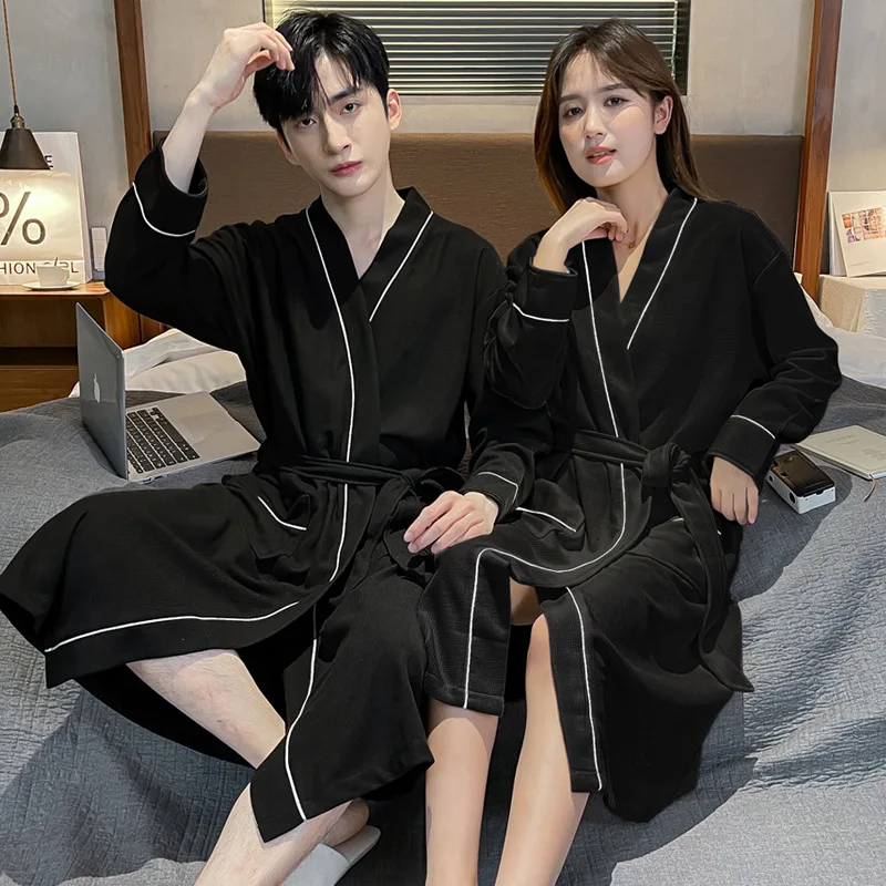 Night Dress Women Spring and Summer Couple Pajamas Robe Simple Bathrobe Sexy Hotel Style Bathrobe Pajamas Sweat Suit Robes