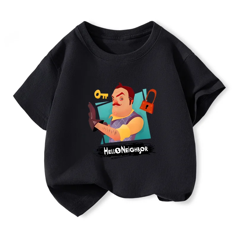 

Hello Neighbors Cartoon Kids Clothes Summer Baby Girls Cotton Short Sleeve Tops Fashion Cartoon Boys Cute T-Shirt