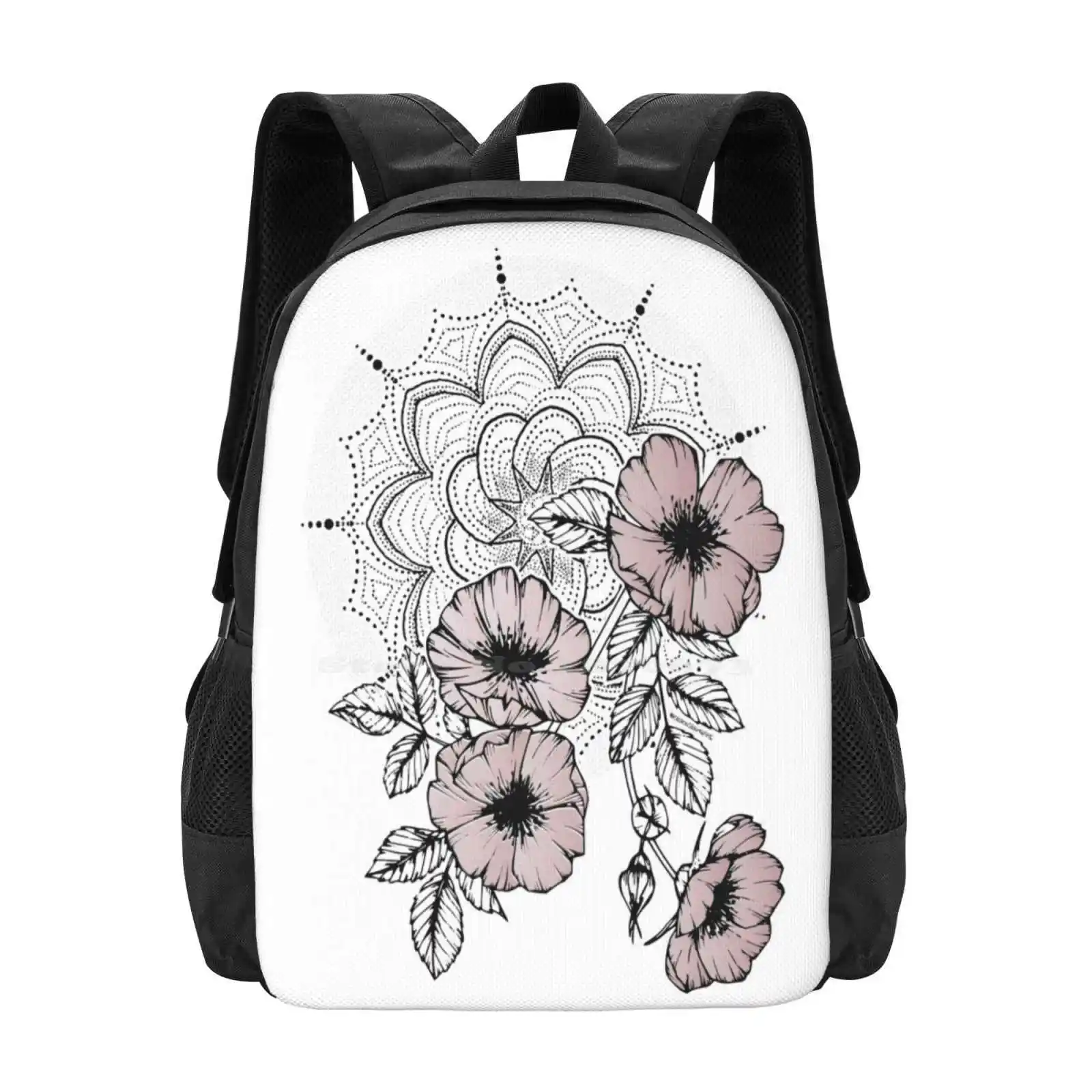 Rosedala Pattern Design Laptop Travel School Bags Pink Mandala Flowers