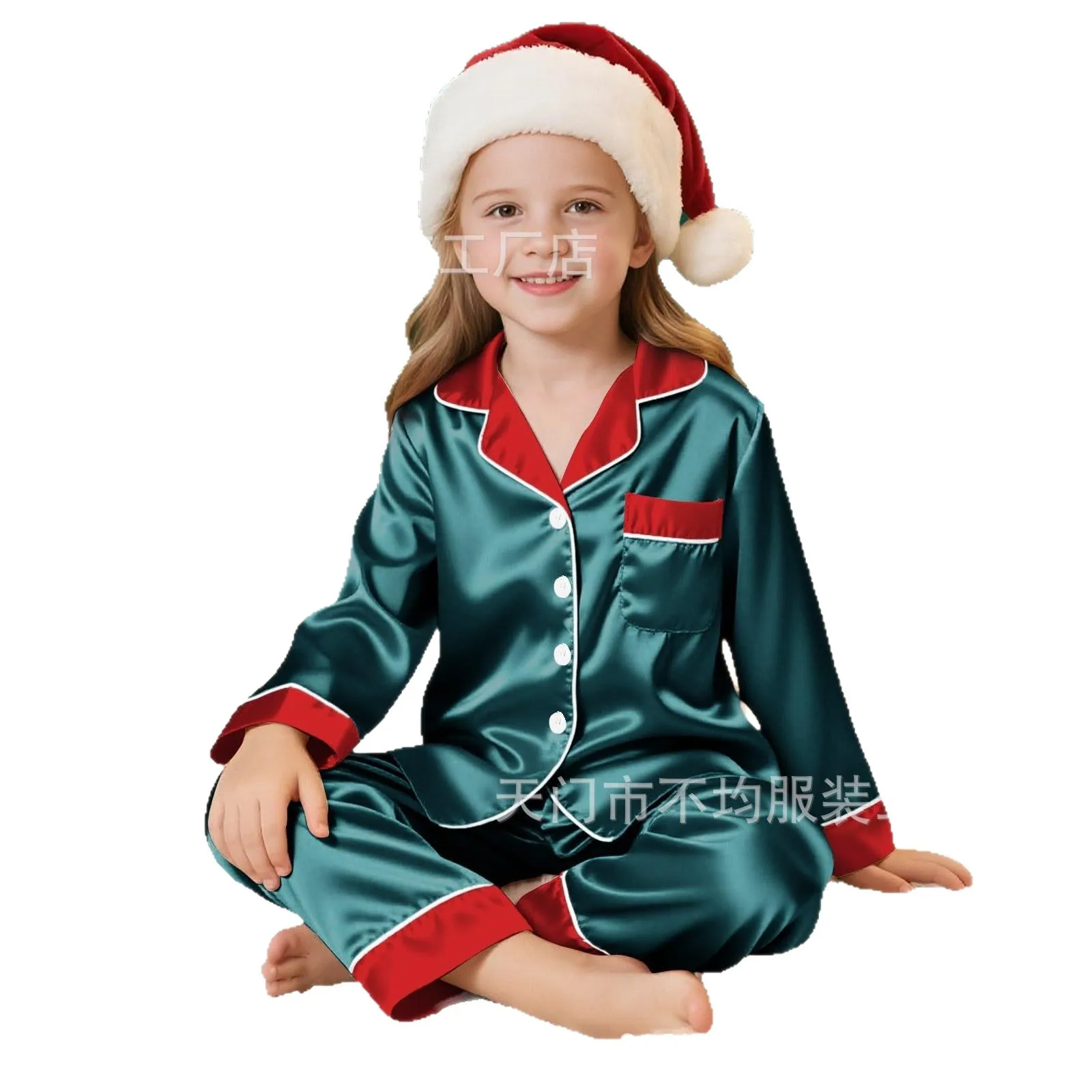 2 Pcs Christmas Pajamas Family Adults Kids Family Matching Outfits Look Solid Color Imitation Satin Silk Tops Pants Sleepwear view 5