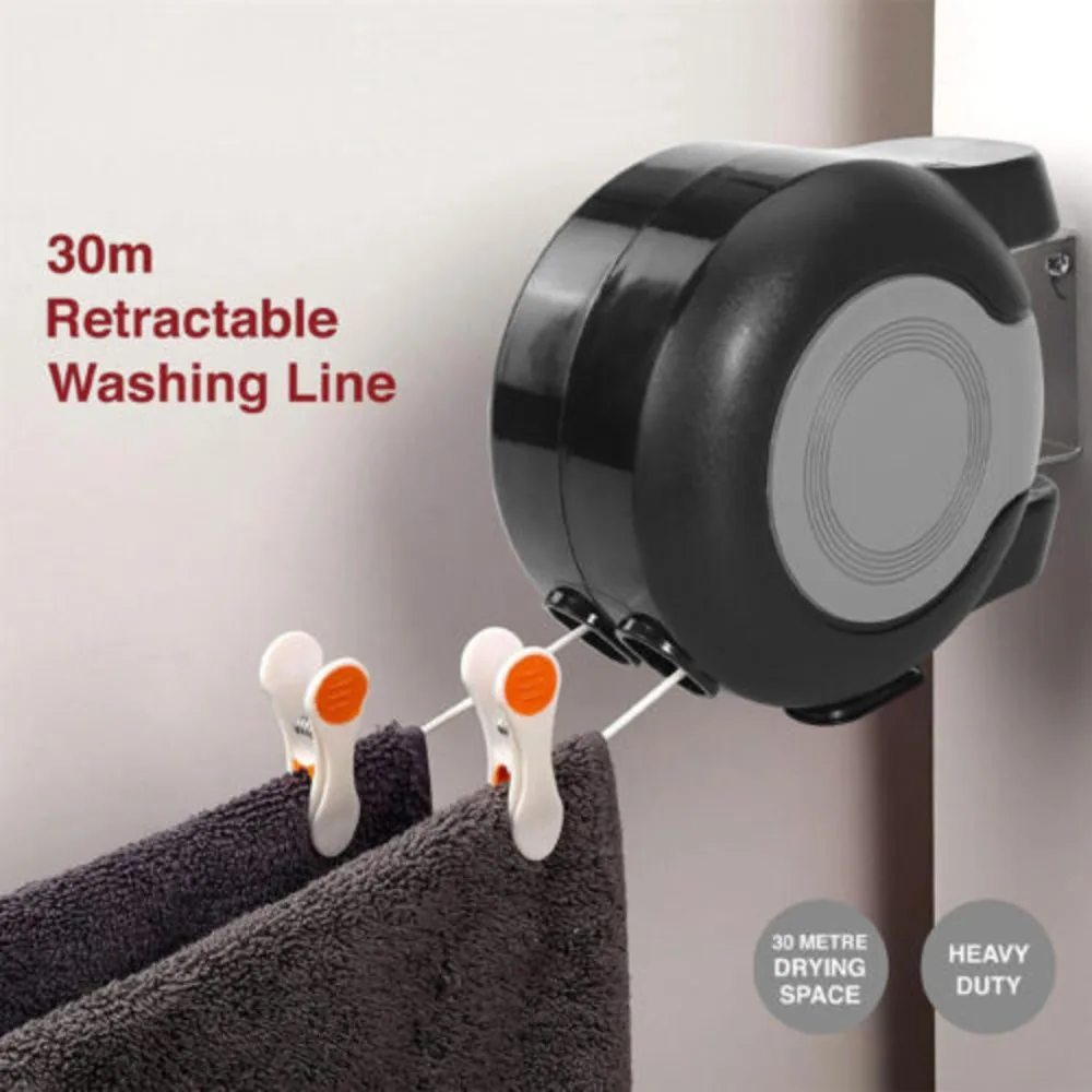 30M Retractable Clothes Reel Double Washing E Wall Mounted Outdoor Drying UK