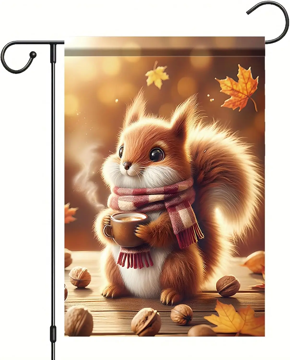 Autumn Garden Flag Fall Squirrel Outdoor Thanksgiving Yard Decoration 12 x 18 Inch Double Sided Seasonal Banner with Plaid S KZA