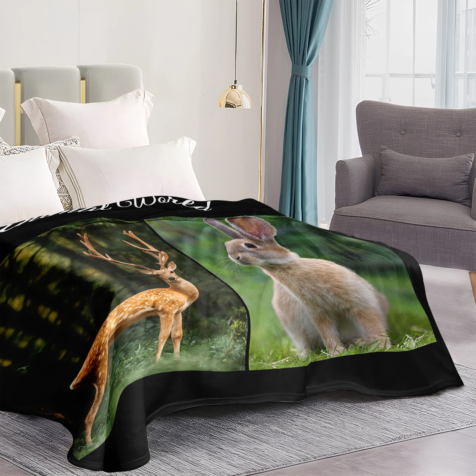 Spirit Animals Coperta personalizzabile Spirito Cervo selvatico e coniglio Regali creativi per amici Famiglia Divano e camera da letto Ufficio