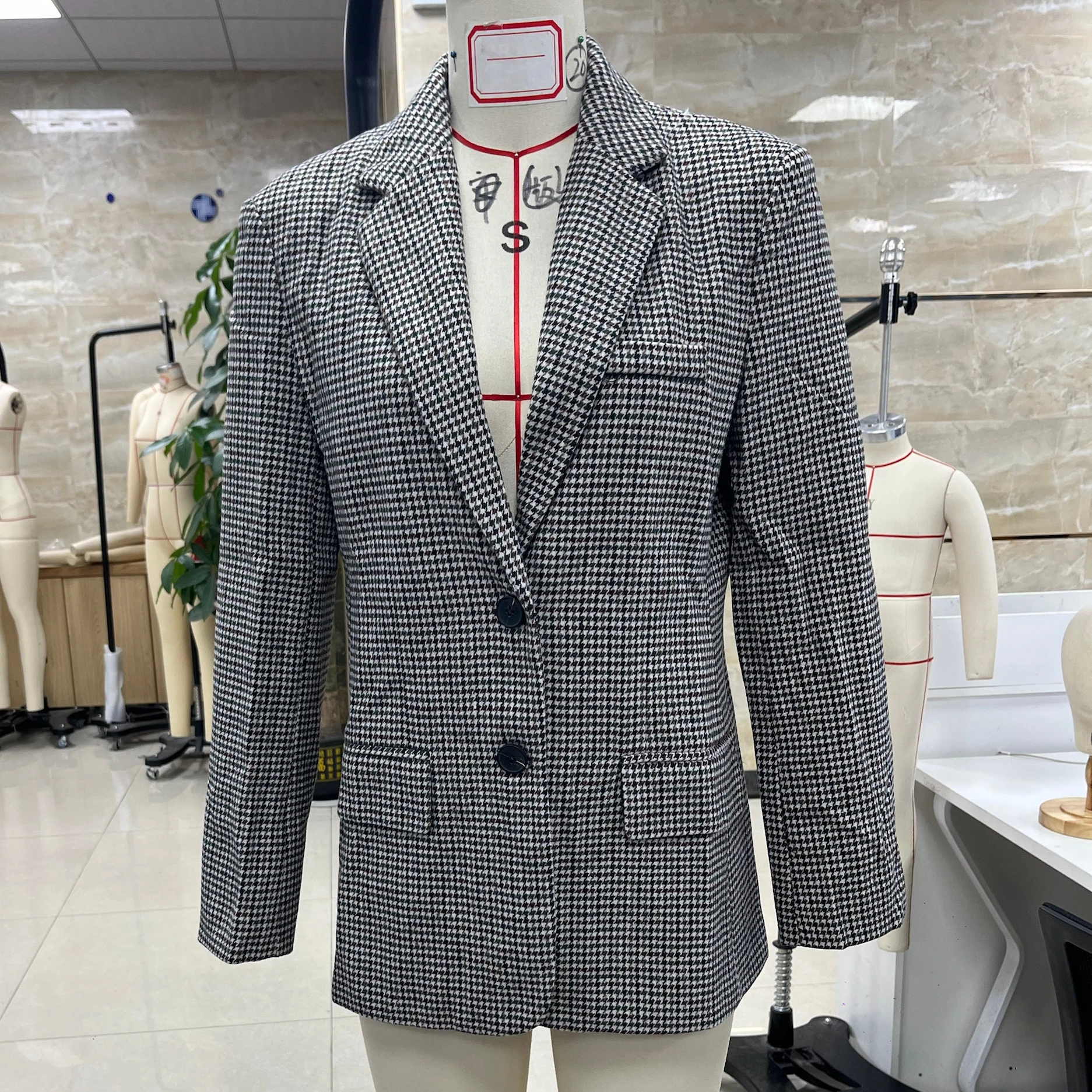 

Элегантные женские пиджаки с узором «гусиные лапки», модный легкий пиджак с воротником для делового повседневного использования