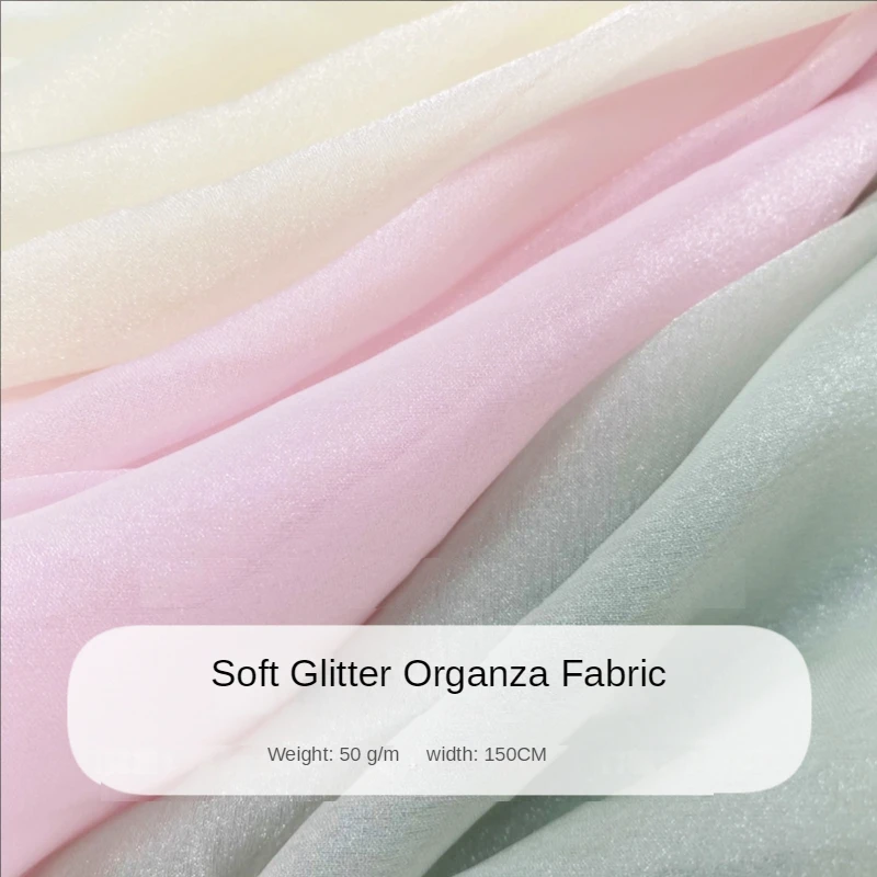 Soft Glitter Organza Fabric By The Per Meter for Needlework Clothing Wedding Dress Skirt Diy Sewing Thin Chiffon Textile Cloth