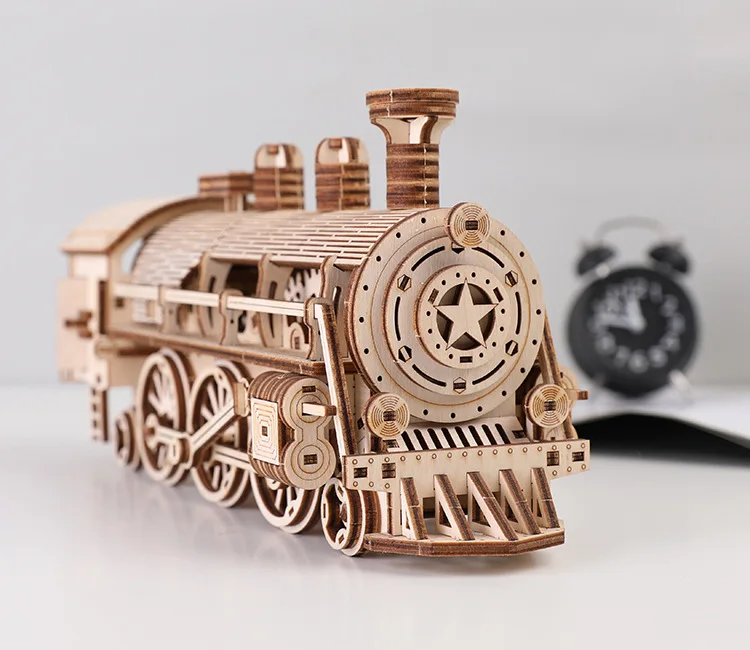 

3D Wooden Puzzle Movable Retro Steam Train Double-decker Bus Handmade Assembly Truck Model DIY Toys Decoration Gift For Kids