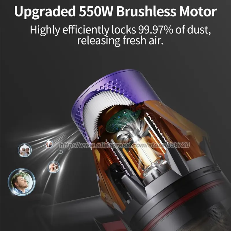 مكنسة كهربائية لاسلكية V18، مكنسة كهربائية لاسلكية بقدرة 550 وات 45 كيلو باسكال مع شاشة تعمل باللمس، قائمة بذاتها، شحن مثبت على الحائط