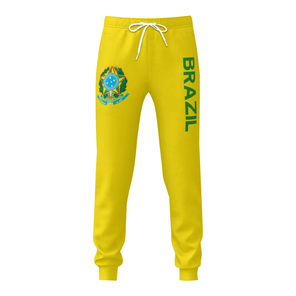Mens Sweatpants Yellow Brazil Emblem Flag Pants with Pockets Joggers Soccer Football Multifunction Sports Sweat With Drawstring