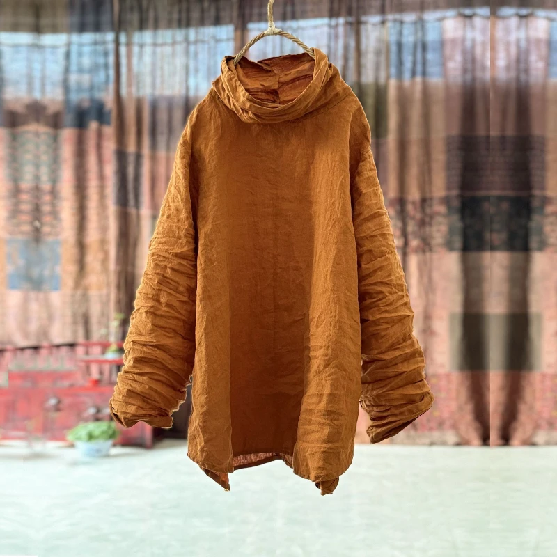 

Винтажные водолазки, женские рубашки и блузки, однотонные, с длинным рукавом, новинка 2025, осень-зима, новые повседневные свободные женские блузки