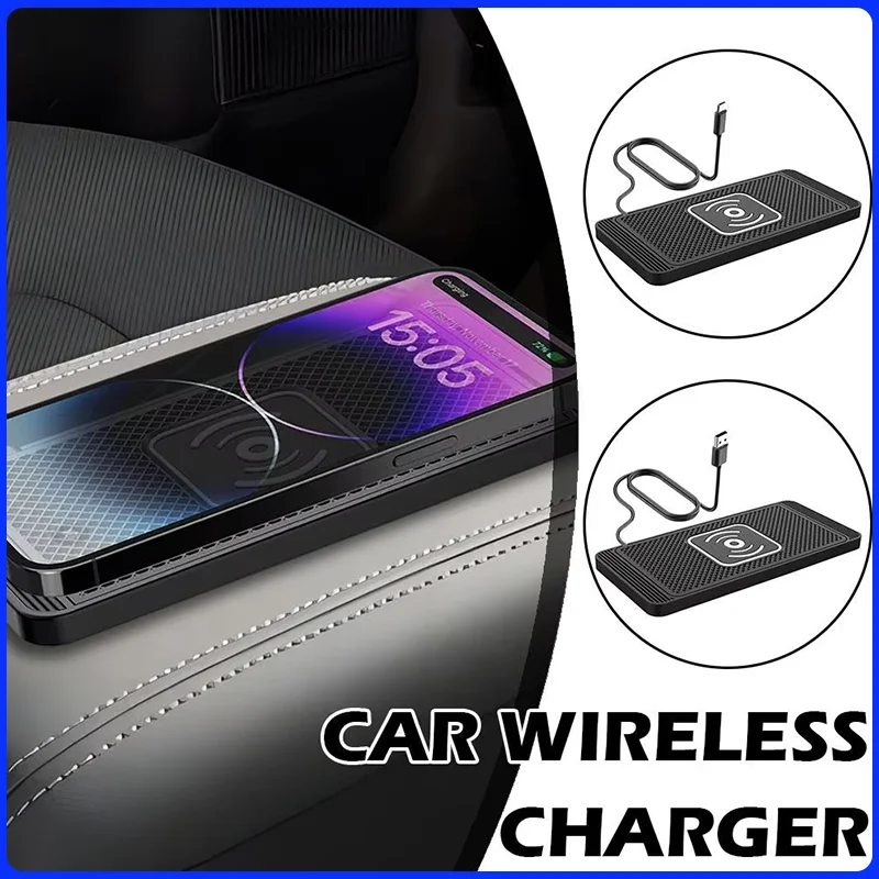 Type-C Car Wireless Charger 15W Intelligent Automatic Sensing Non-Slip Rubber Fast Charging Pad For Huawei Apple
